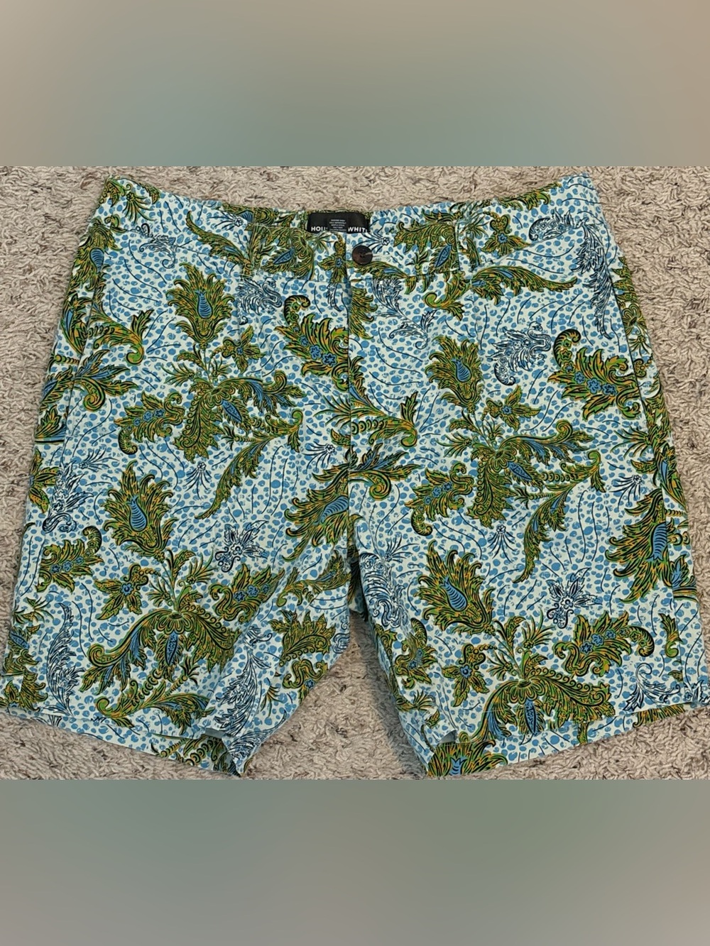Houston White 38” Men’s Chino Shorts, Floral Blue Green White EUC